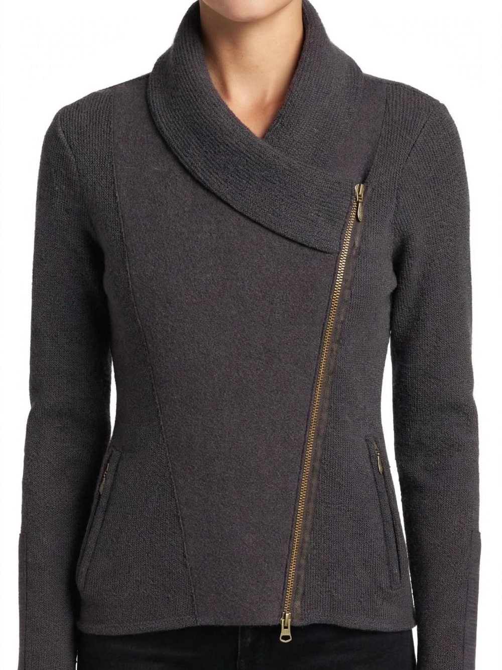 beyondthreads Asymmetrical Zip Knit Jacket - Olive/kaki